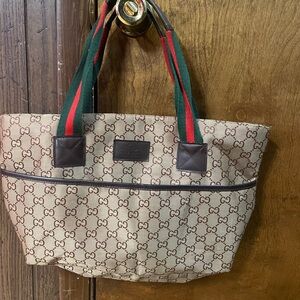 Beige and Brown Tote Bag